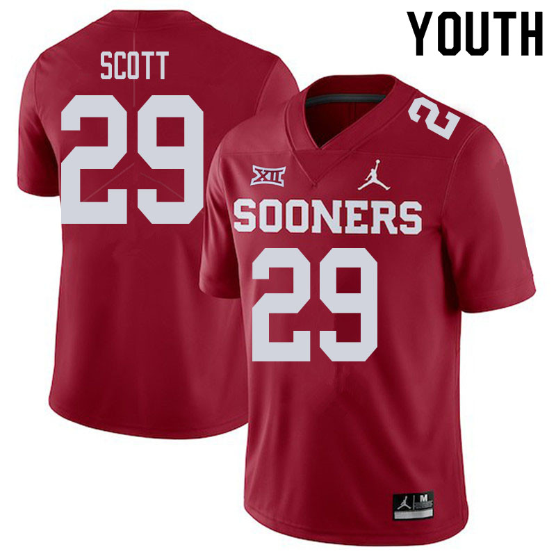 Youth #29 Jaedyn Scott Oklahoma Sooners College Football Jerseys Sale-Crimson